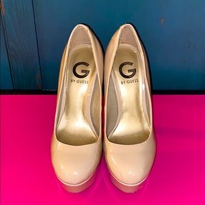 Nude Patent Guess Platform Heels